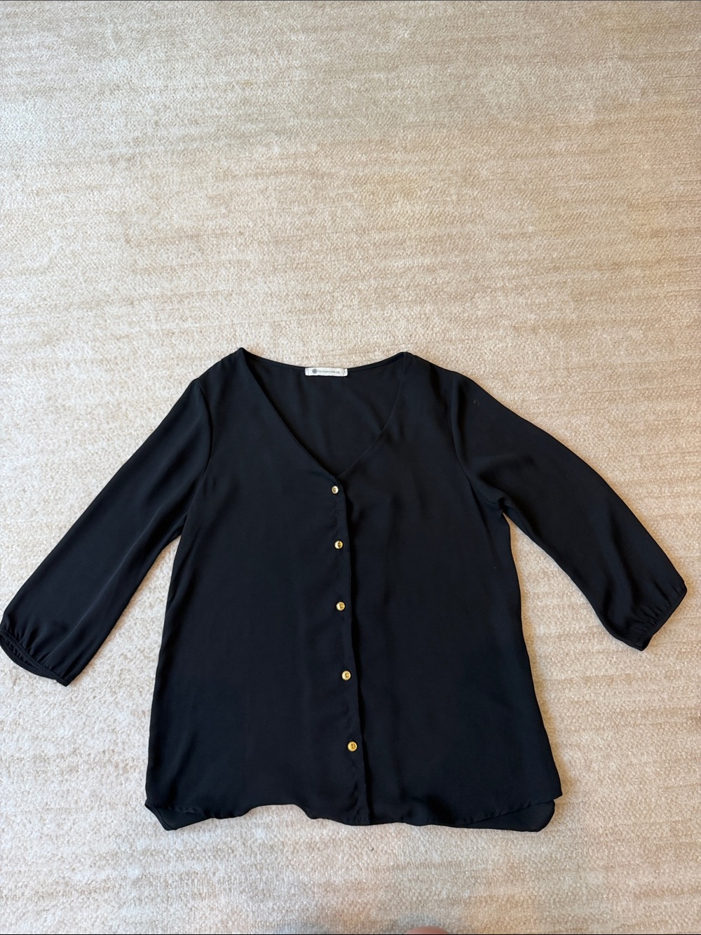 The Impeccable Pig Black Button-Front V-Neck Women's Top M